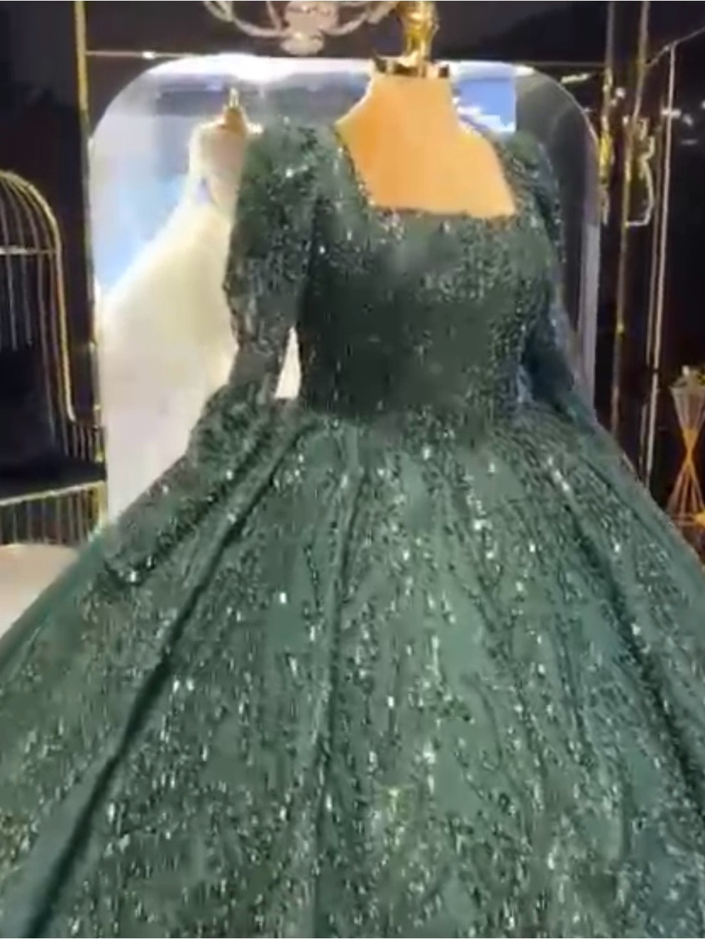 Emerald Green Sequin Ball Gown Dress
